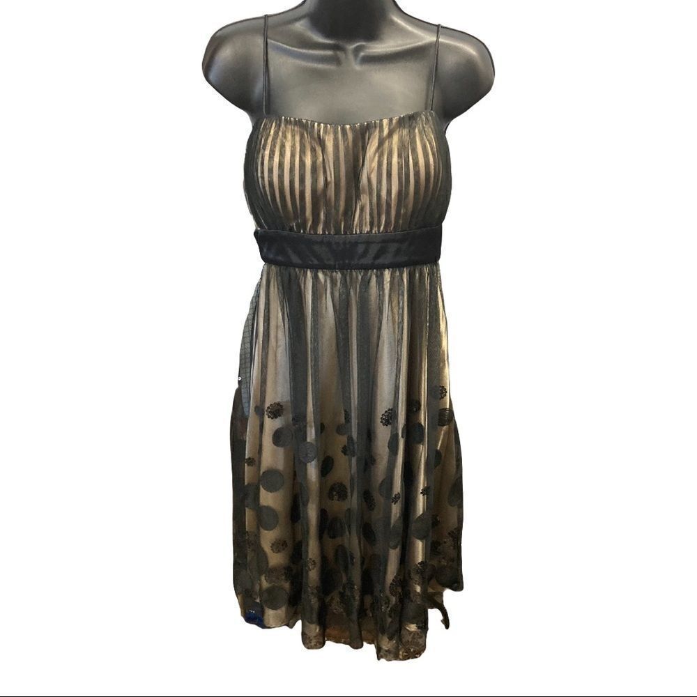 S.L. FASHIONS Black & Gold Sequined tulle Women’s dress Size‎ 12 sleeveless